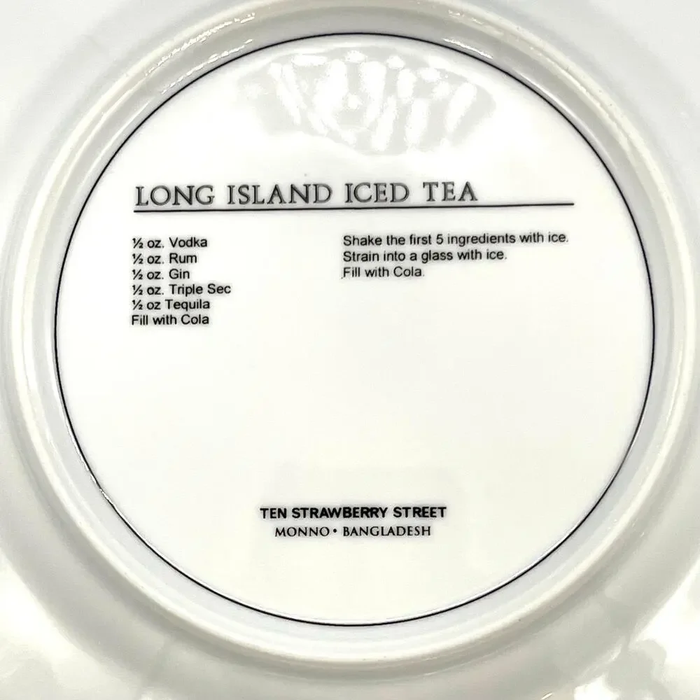 Ten Strawberry Street Set of 4 Tavern Cocktail Plates with Drink Recipes 7.75